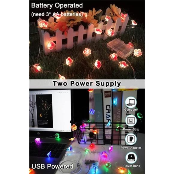 Multicolor Flower Lights Cherry Blossom String Lights Battery Operated & USB - Picture 2 of 6